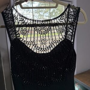 Vtg Y2K Dress Formal‎ Gown Sz 8 Maxi Sheer Beaded Back Gothic Whimsygoth Drape